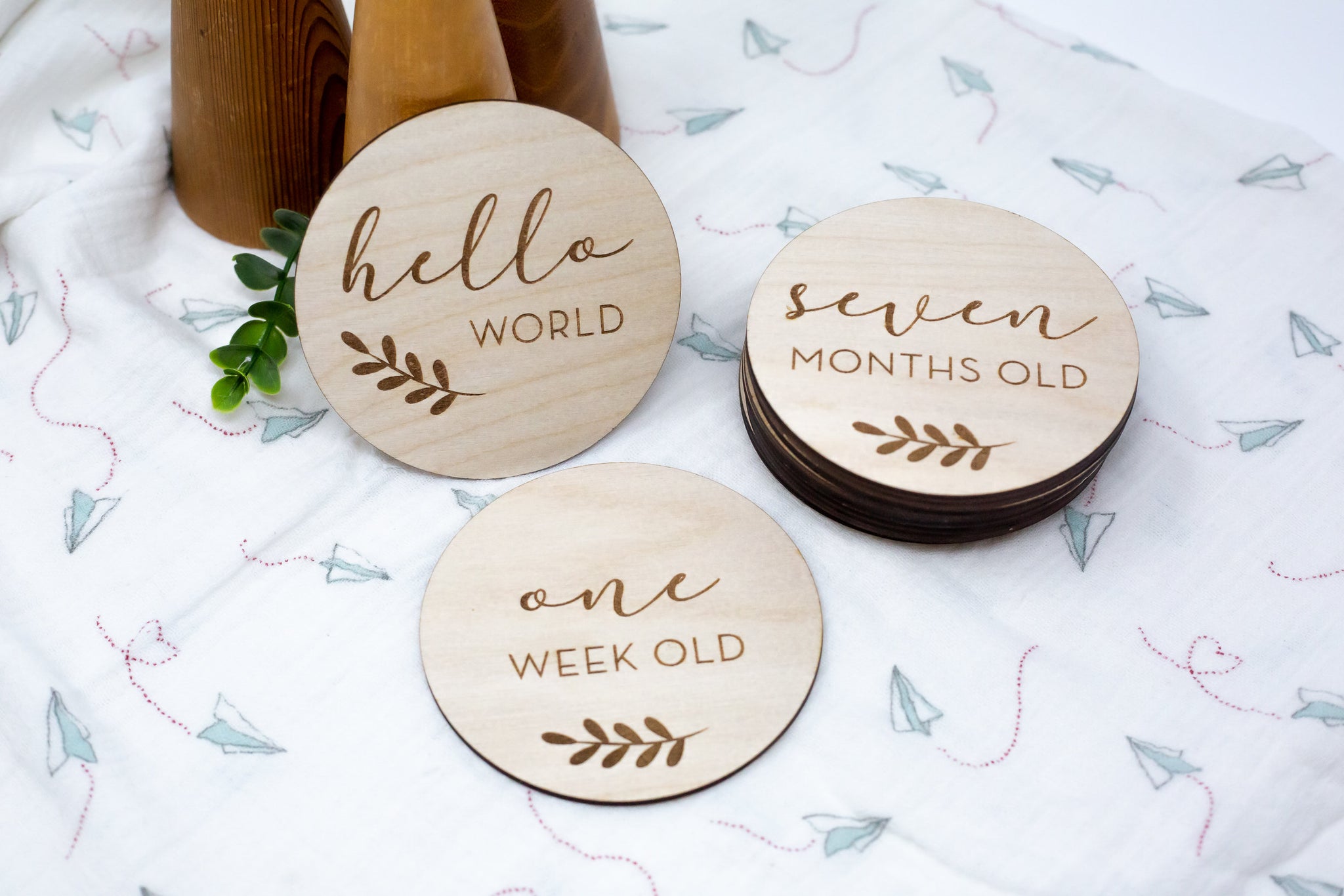 Hello World Plaque Set (13) - Leaf Double Sided - Baby Milestones | Pe ...