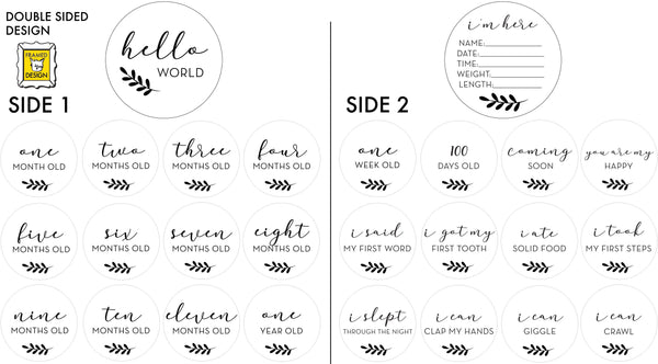 Hello World Plaque Set (13) - Leaf Double Sided - Baby Milestones | Personalized