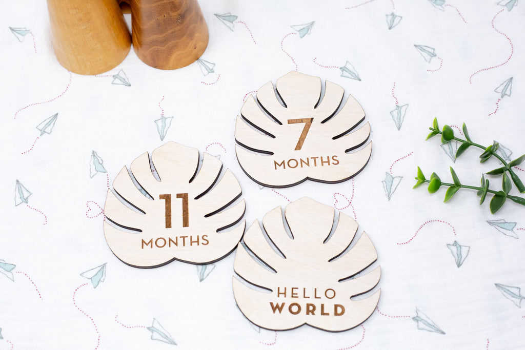 Palm Leaf Plaque Set (14) - Stacked Single Sided - Baby Milestones