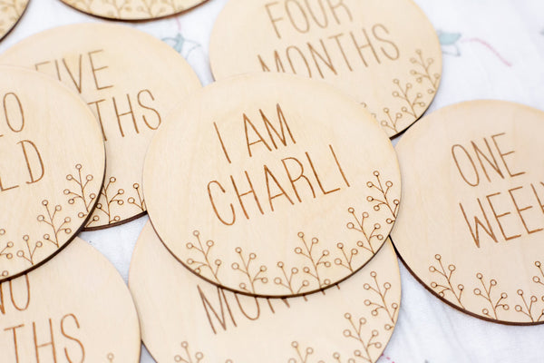 Hello World Plaque Set (14) - Sprout Single Sided - Baby Milestones | Personalized