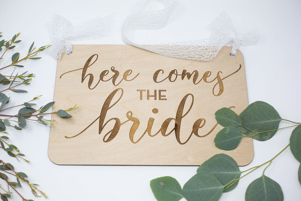 Flower Girl / Ring Bearer Engraved Wooden Sign - Here comes the bride - Weddings