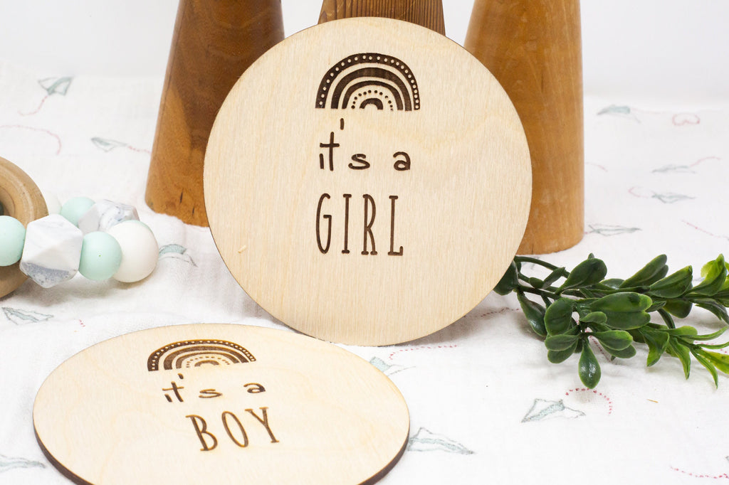 Double Sided It's A Girl / Boy Wooden Sign - Rainbow - Gender Reveal